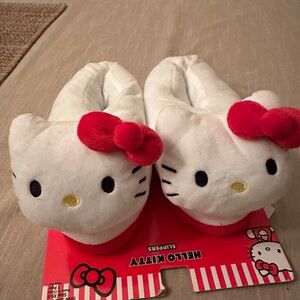 Hello Kitty White Plush Slippers with Red Bows